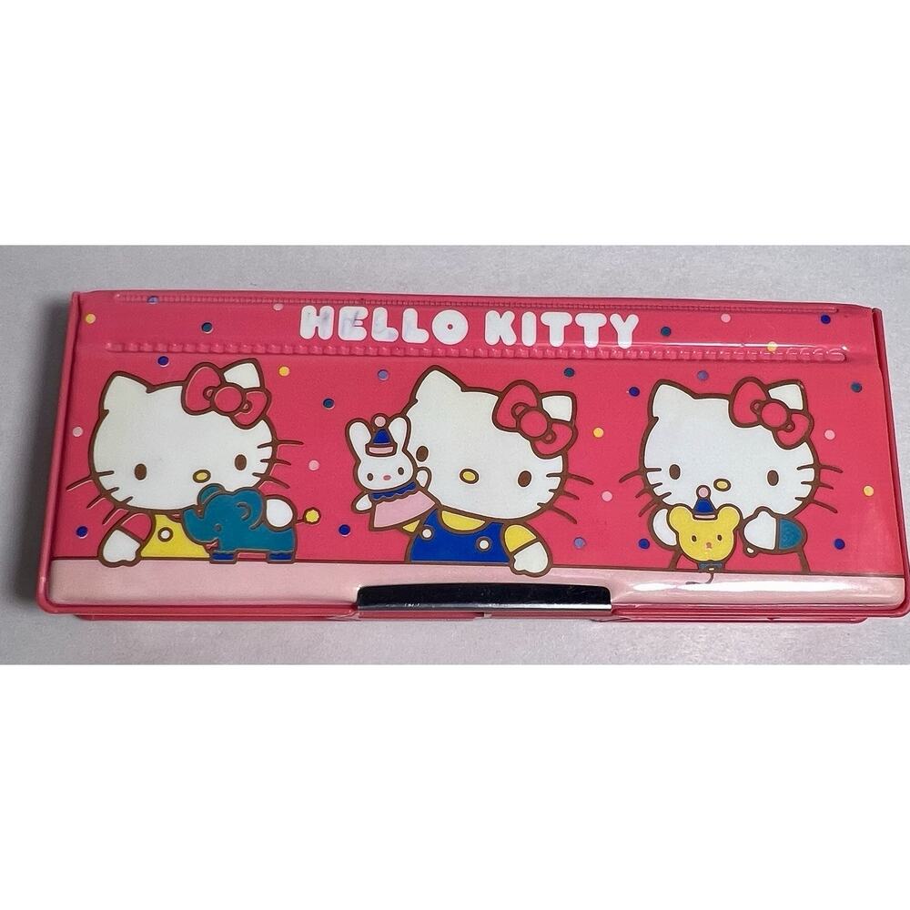 Vintage Sanrio Hello Kitty Pink Double Sided Puff Pencil Case Taiwan 1988